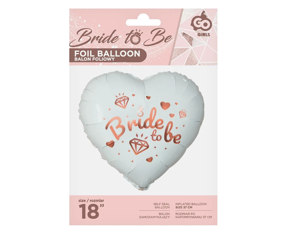 Balon foliowy Bride To Be (białe serce), 18 cali KK