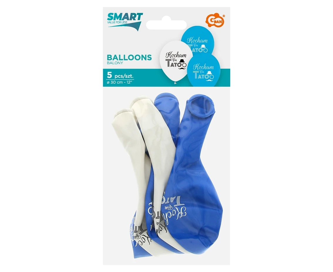Balony Kocham Cię Tato (niebieskie, białe), 12"/ 5 szt.