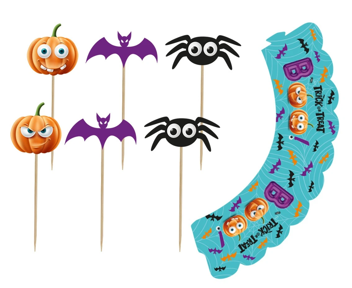 Zestaw pikerów i papilotek do muffinek Boo, 6 + 6 szt.