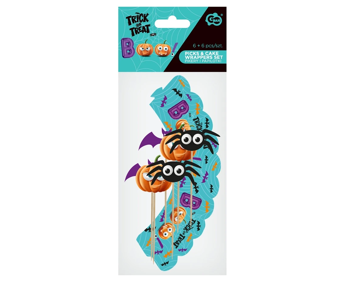 Zestaw pikerów i papilotek do muffinek Boo, 6 + 6 szt.