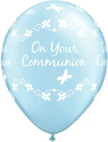Balony Anagram 11", QL "On Your Communion", metalik jasnoniebieskie, 25szt. KK