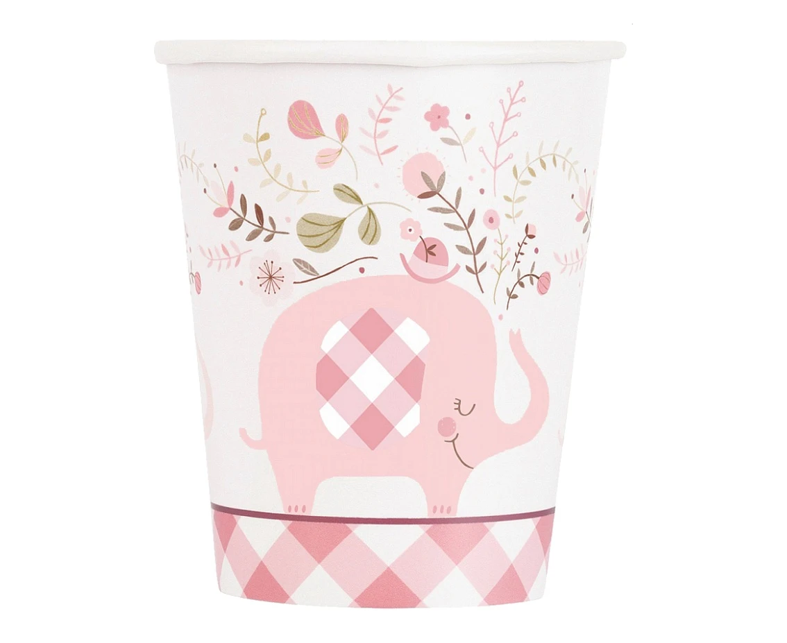 Kubeczki papierowe Floral Elephant, różowe, 266 ml, 8 szt.(sup label) KK