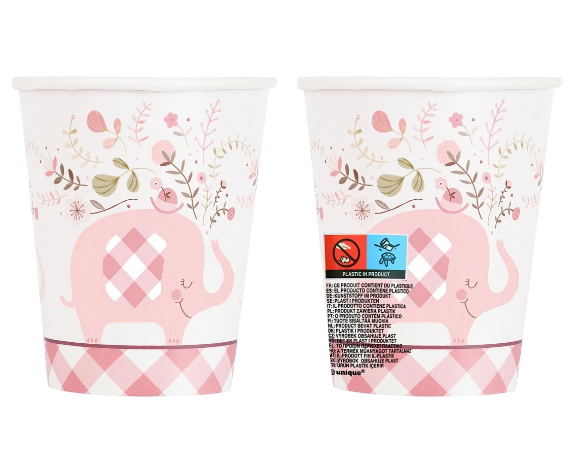 Kubeczki papierowe Floral Elephant, różowe, 266 ml, 8 szt.(sup label) KK