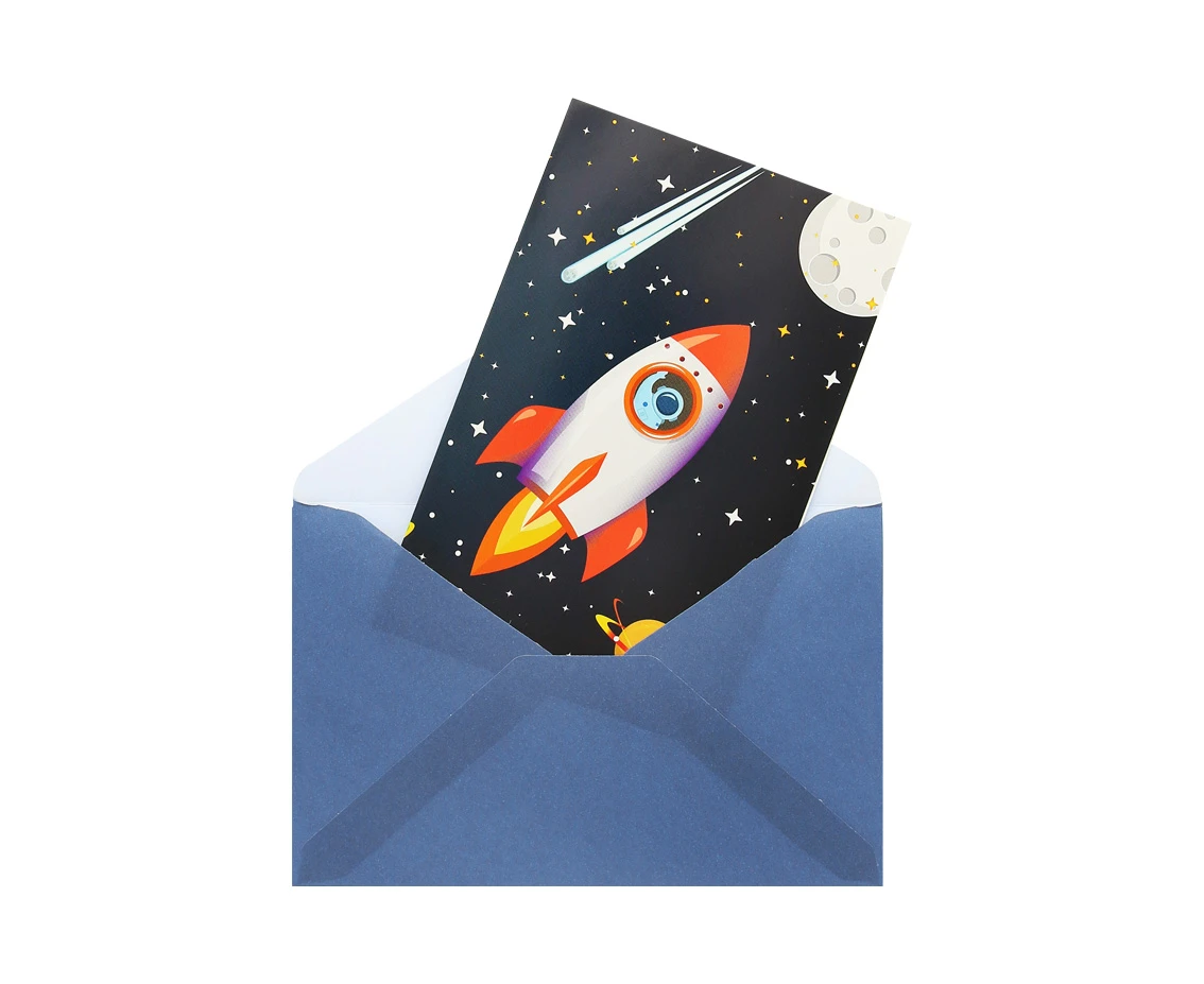 Zaproszenia z kopertami Rocket Space, 6 szt. KK