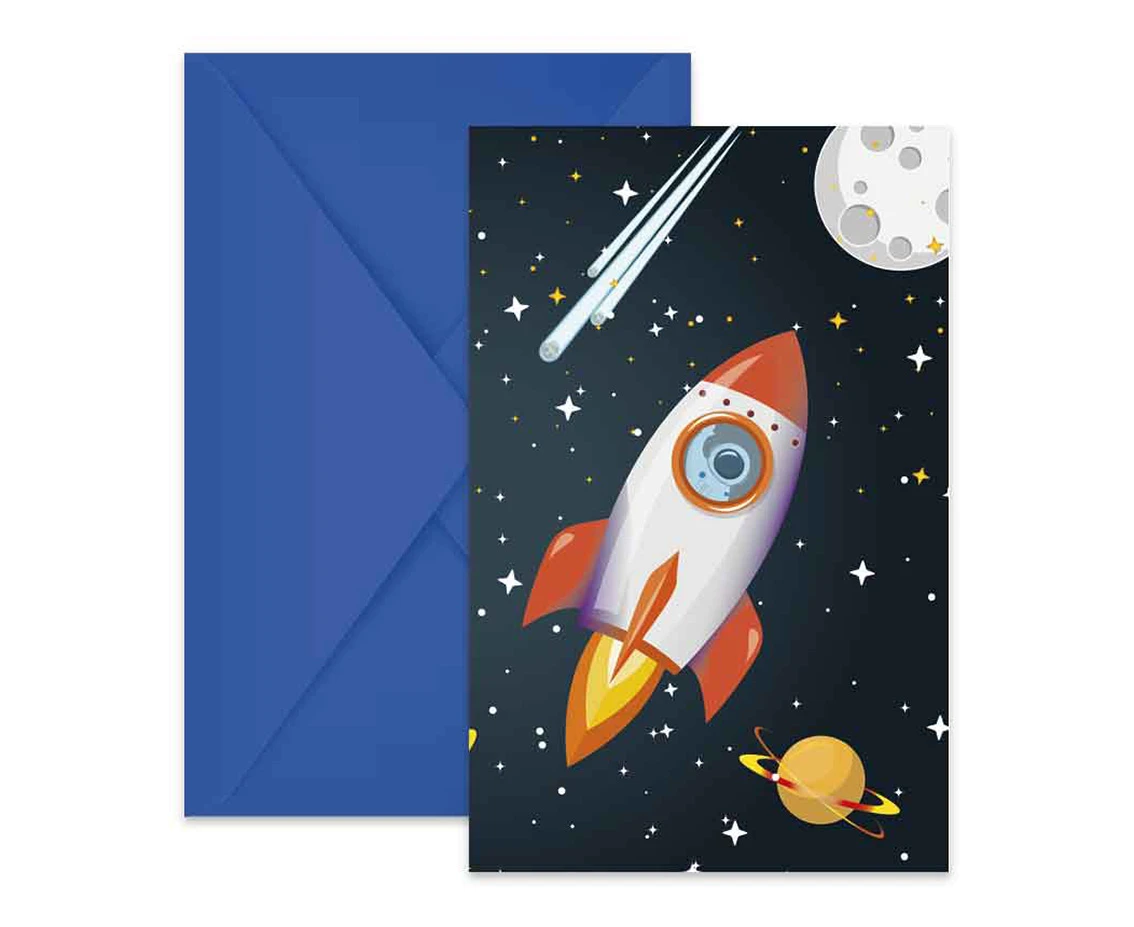 Zaproszenia z kopertami Rocket Space, 6 szt. KK