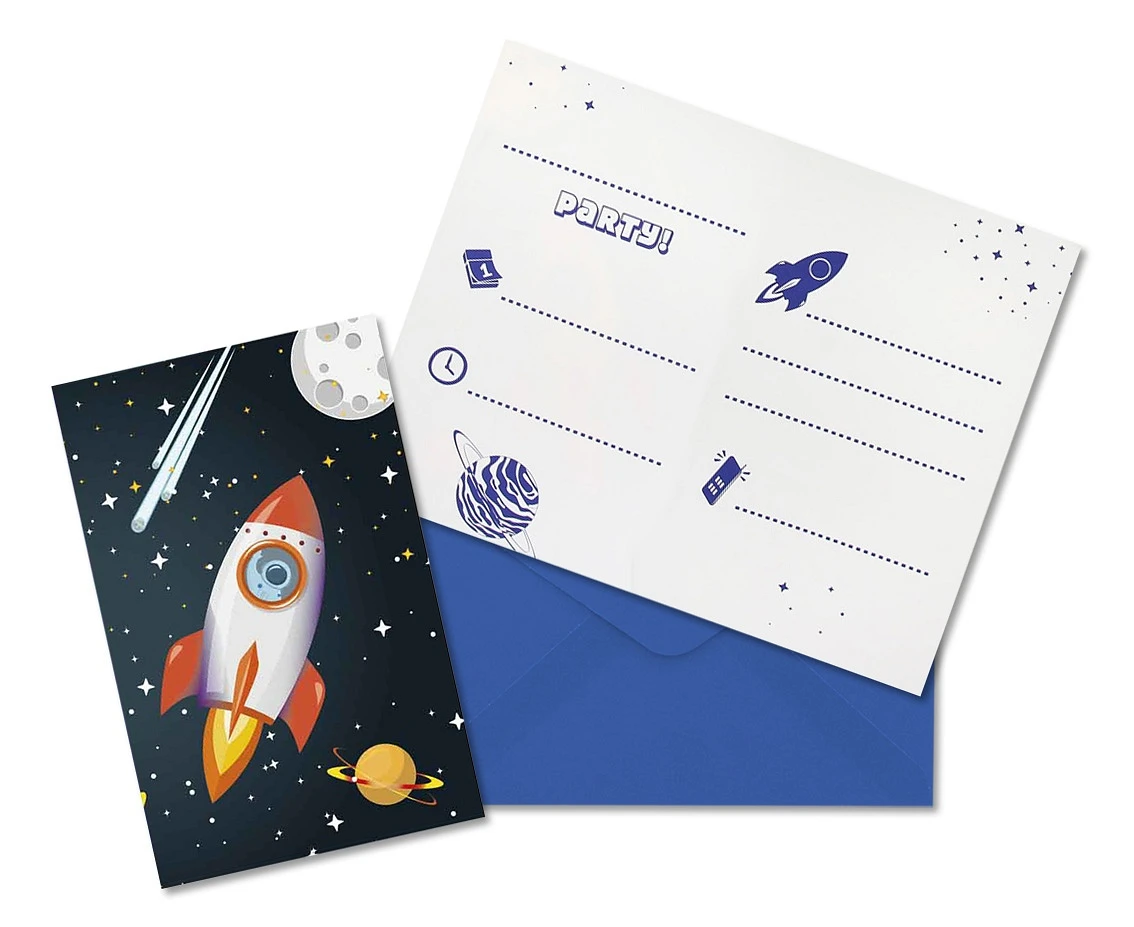 Zaproszenia z kopertami Rocket Space, 6 szt. KK