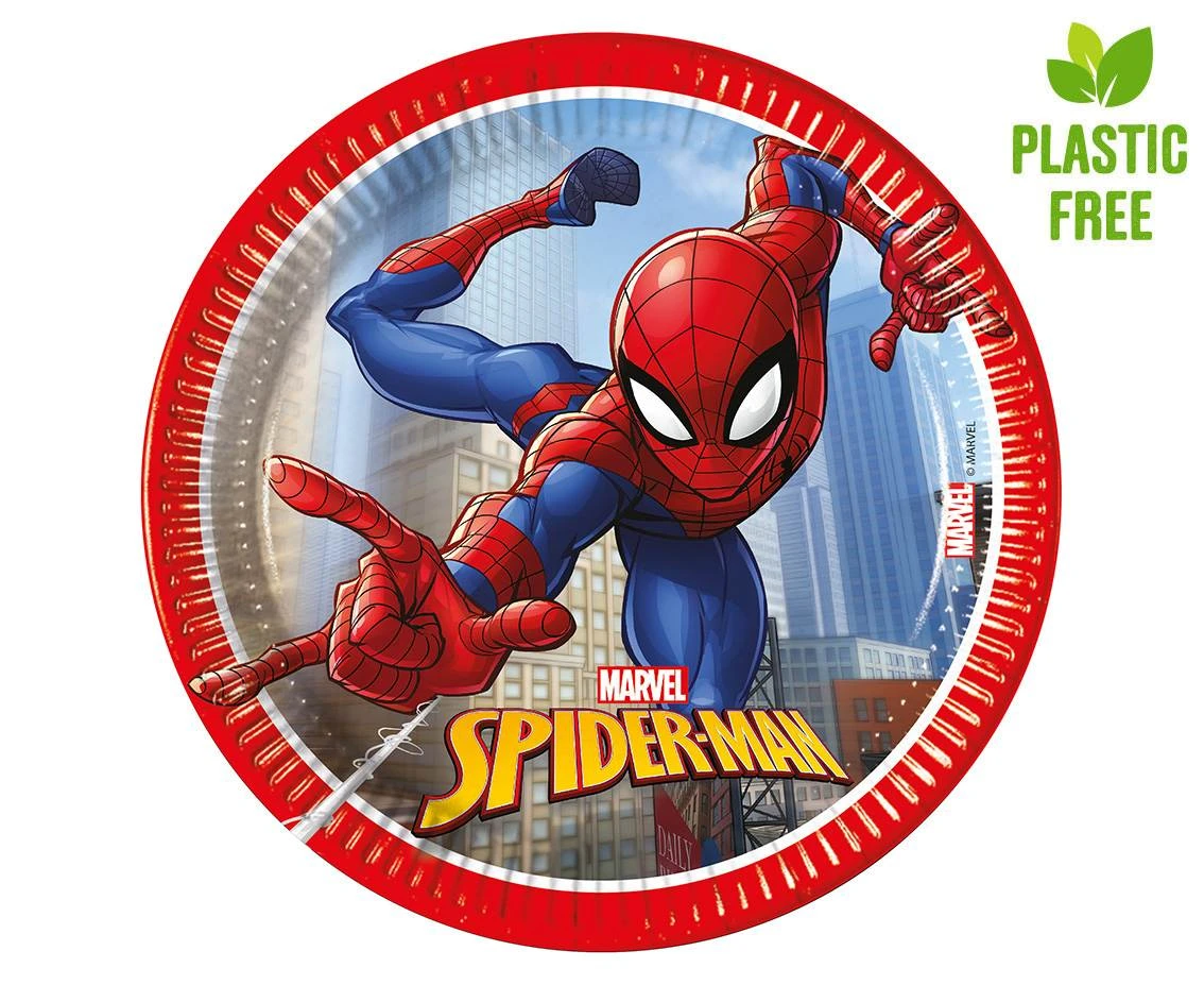 Talerzyki papierowe Spiderman Crime Fighter, next generation 20cm, 8 szt. (plastic-free) KK