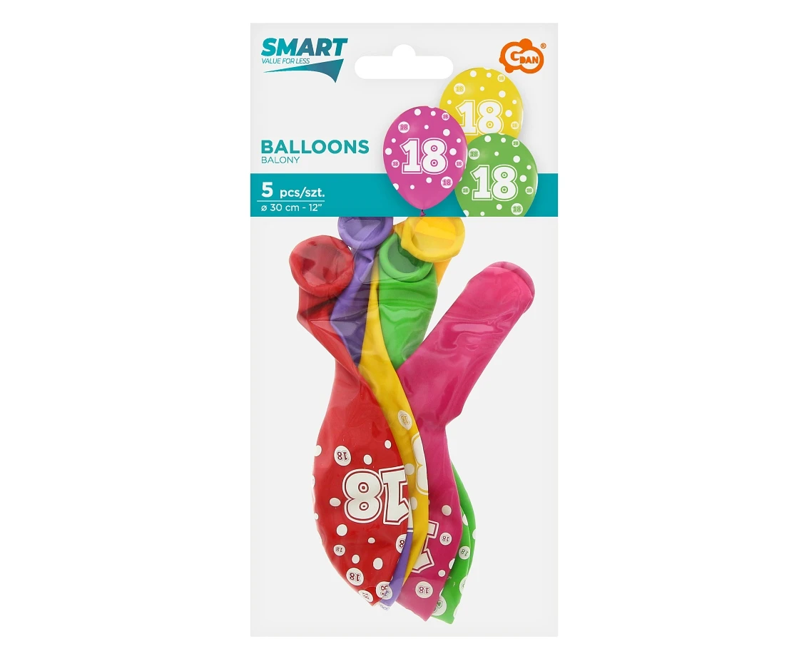 Balony z cyframi: 18, 12 cali/ 5 szt.