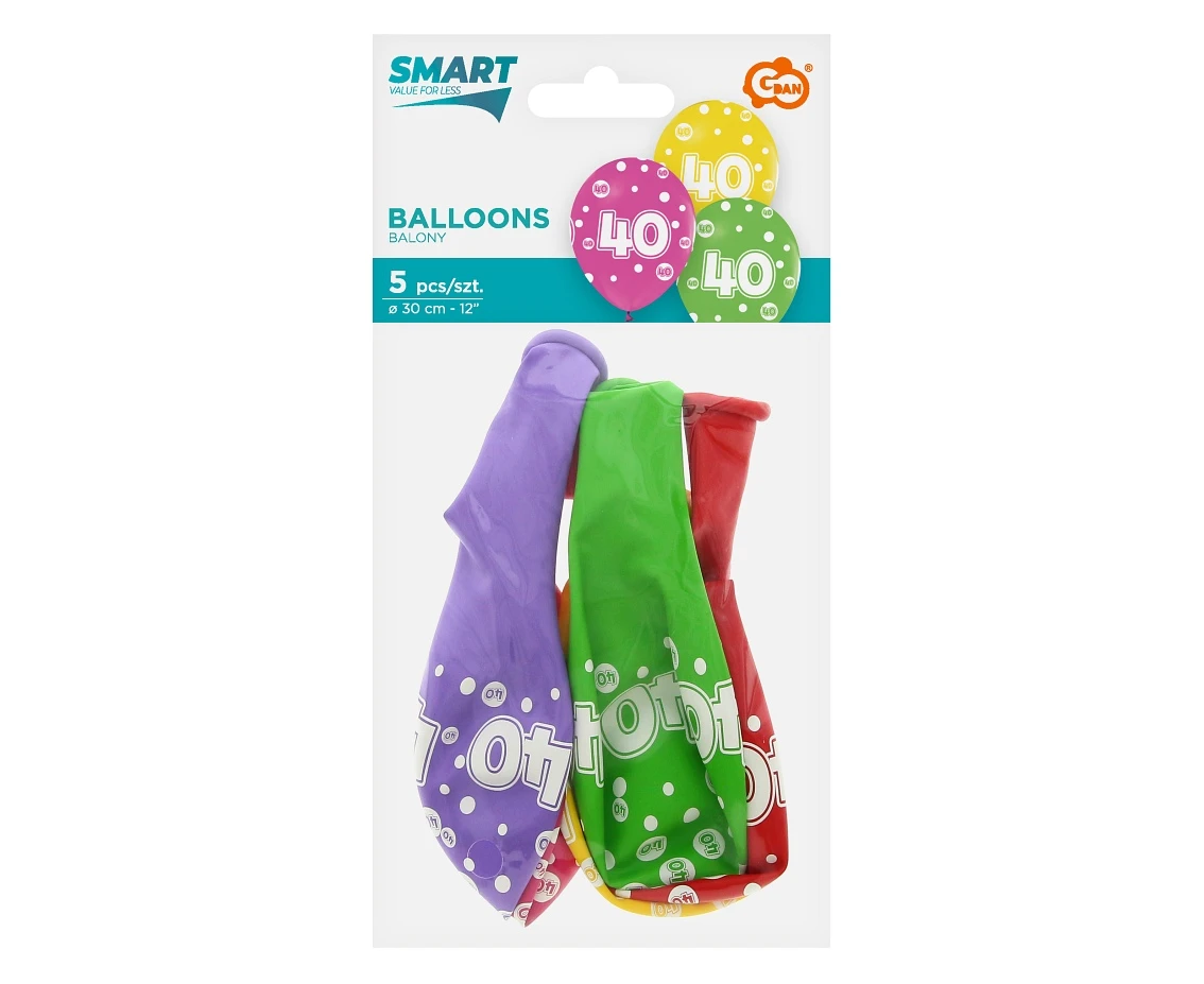 Balony z cyframi: 40, 12 cali/ 5 szt.