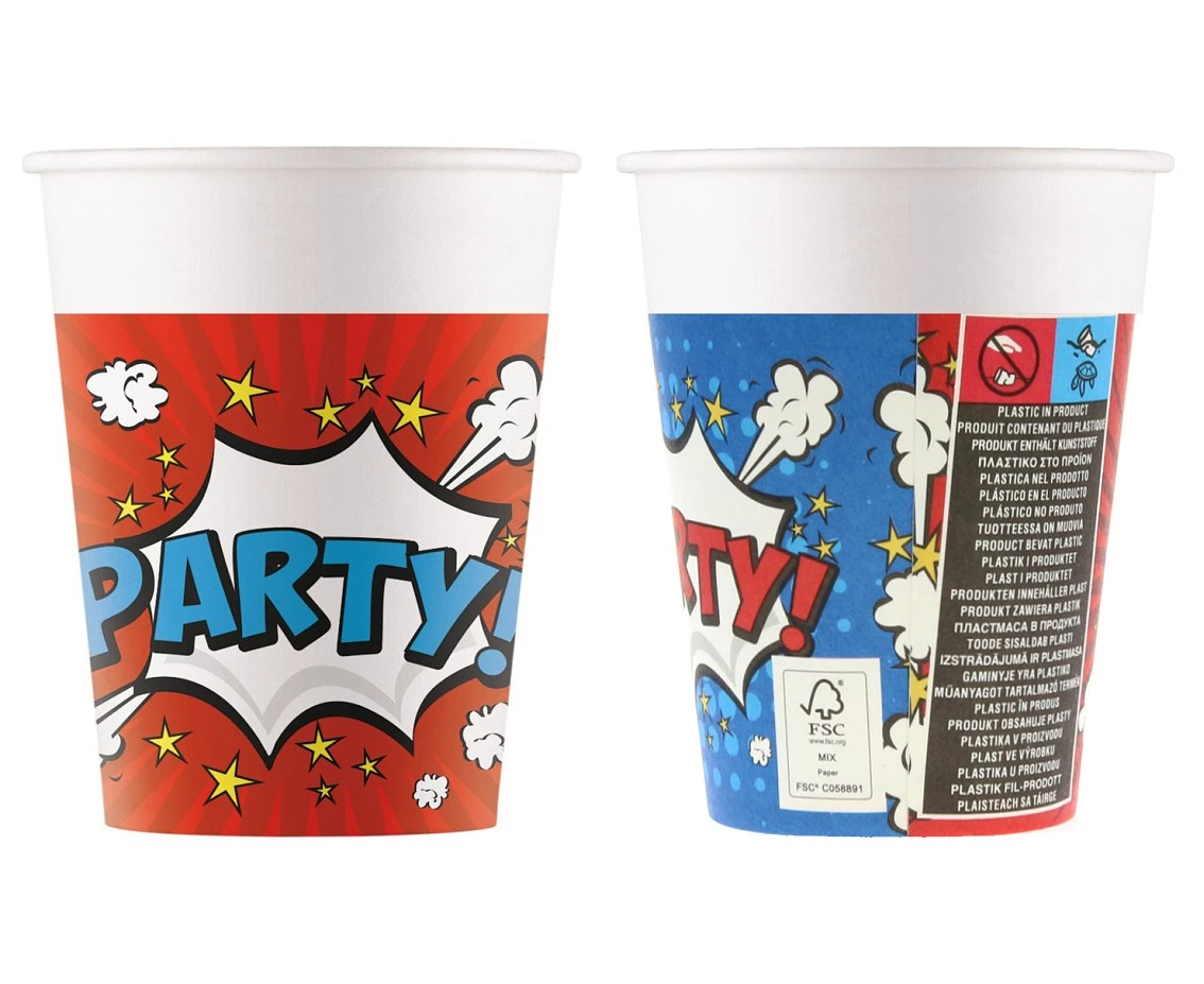 Kubeczki papierowe (WM) Boom Party, 200 ml, 8 szt. (SUP label) KK