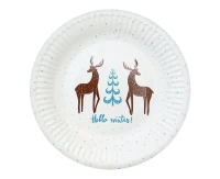 Talerzyki papierowe Hello Winter, białe, certyfikat FSC, 18 cm/ 6 szt. KK