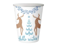 Kubeczki pap. Hello Winter, białe, 250 ml/ 6 szt. KK