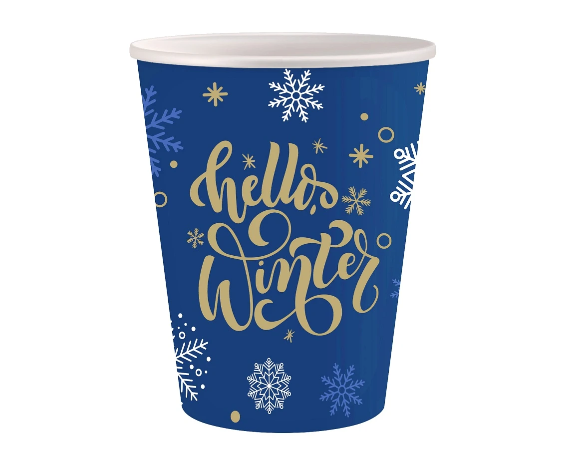 Kubeczki papierowe Hello Winter Navy Blue, certyfikat FSC, 250 ml/ 6 szt. KK