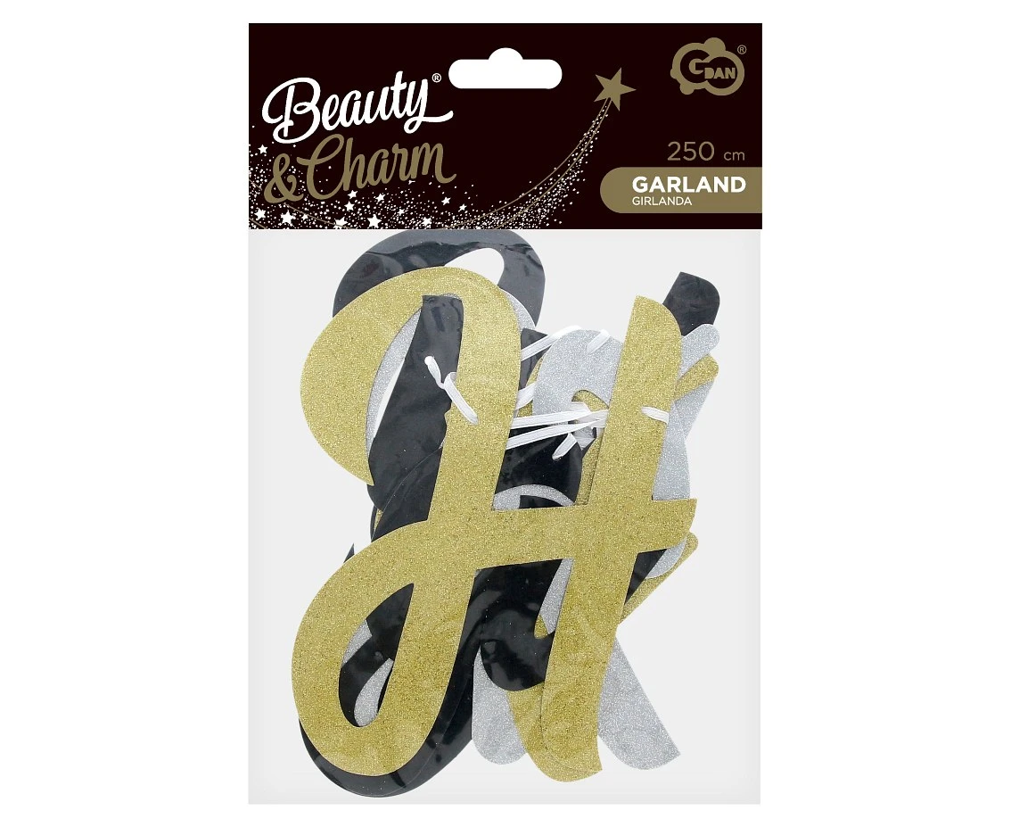 Girlanda papierowa B&C Happy New Year, brokatowa, 250 cm KK