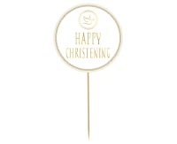 Dekoracja papierowa na tort Happy Christening - gołąbek, średnica 14 cm KK