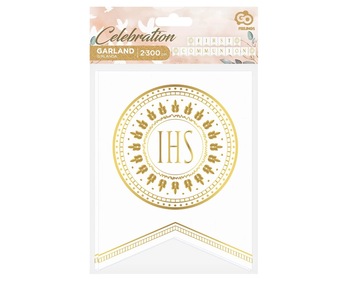 Girlanda papierowa First Communion, flagi 13.5x17.5 cm, 2x300 cm KK