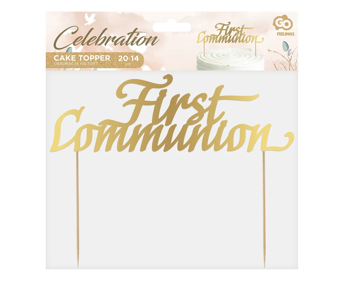 Dekoracja papierowa na tort First Communion, 20x14 cm KK
