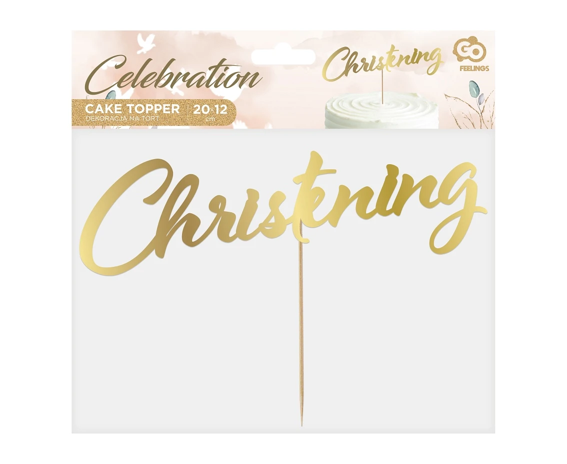 Dekoracja papierowa na tort Christening, 20x12 cm KK
