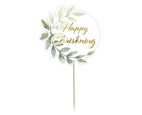 Dekoracja papierowa na tort Happy Christening, listki, średnica 14 cm KK