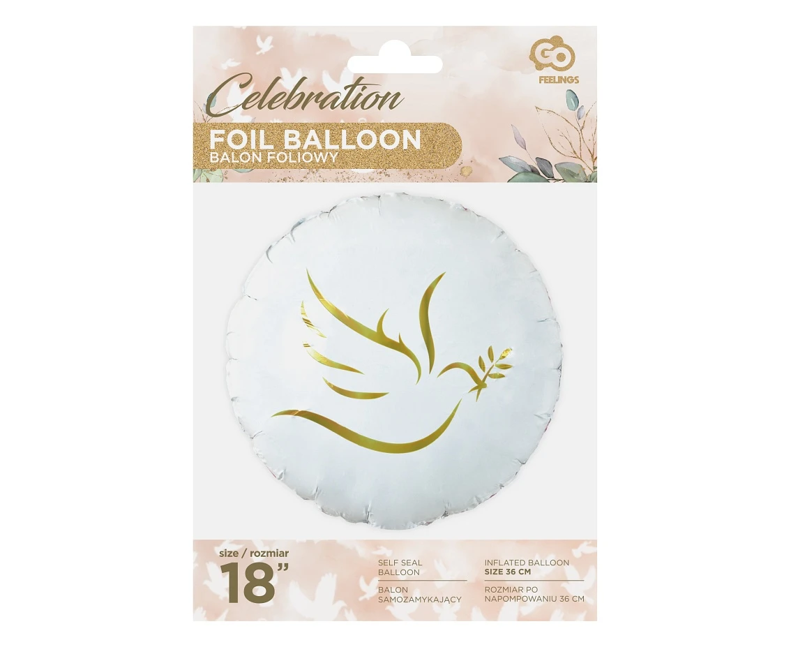 Balon foliowy Złoty gołąbek, okrągły 18 cali