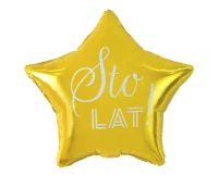 Balon foliowy Sto Lat, gwiazda złota, nadruk biały, 19" KK