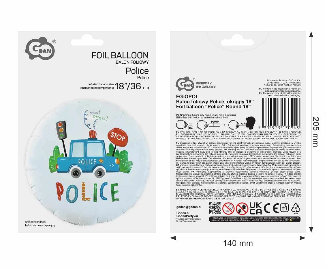 Balon foliowy Police, okrągły 18 cali KK