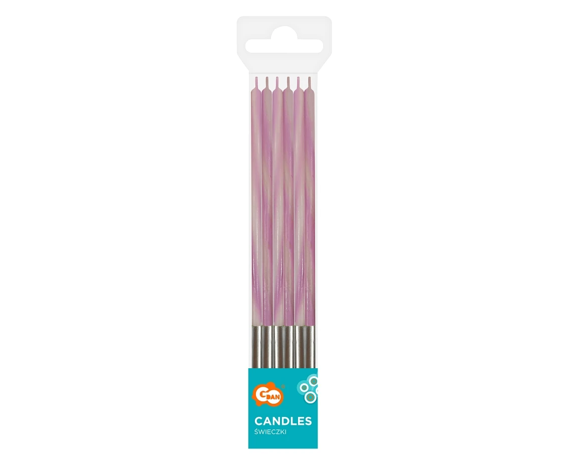 Świeczki urodzinowe Candy, różowe 4.5x4.5x150mm, 6 szt. KK