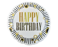 Balon foliowy Happy Birthday (B&G Party), paski, okrągły 18 cali KK