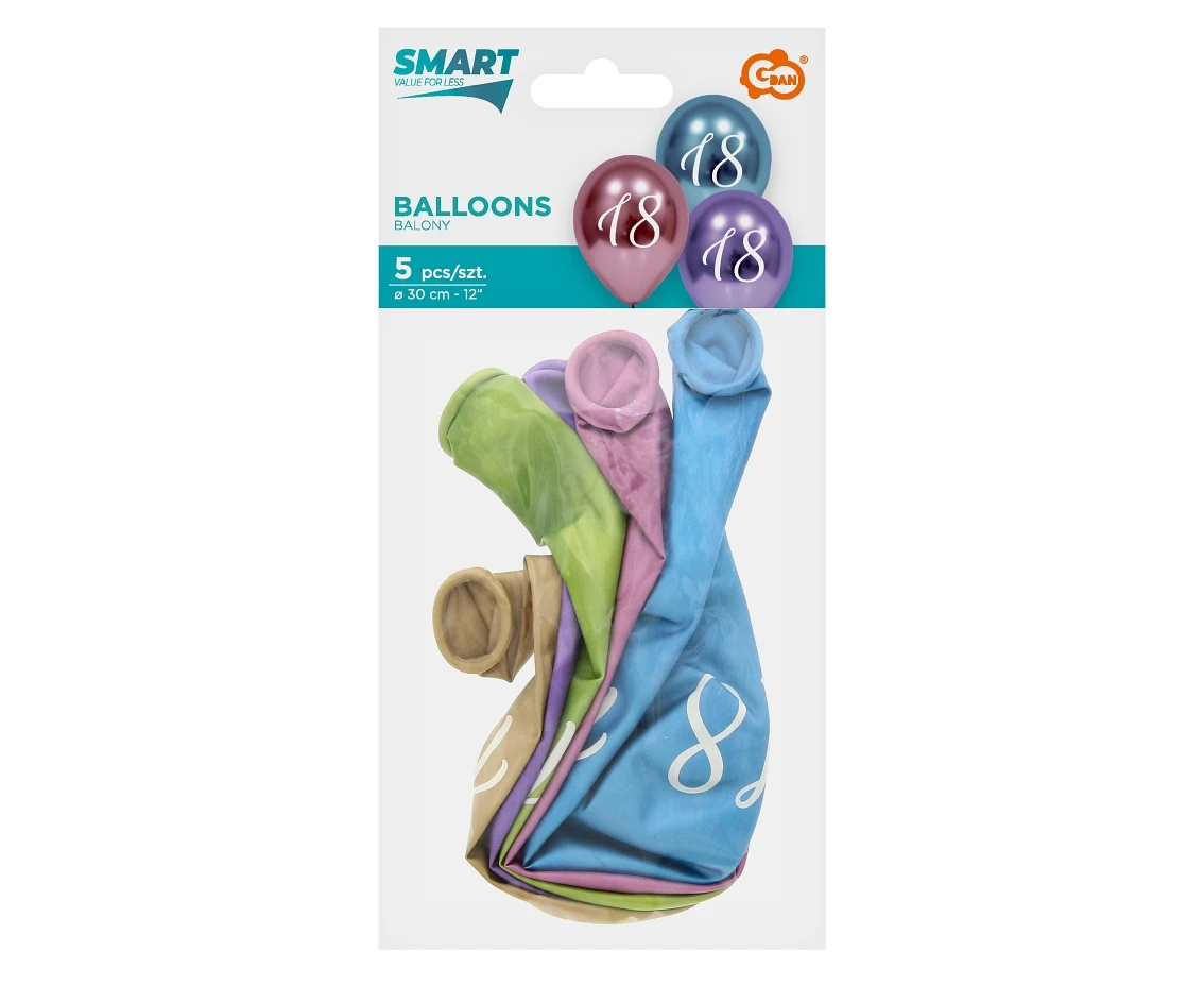 Balony 18, platynowe, 12 cali/ 5 szt.