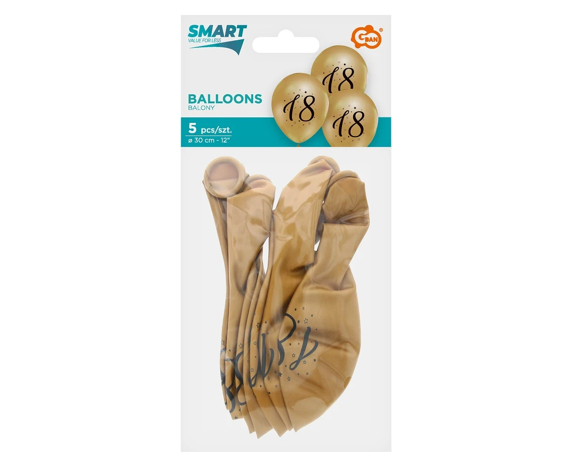 Balony 18, złote, 12 cali/ 5 szt.