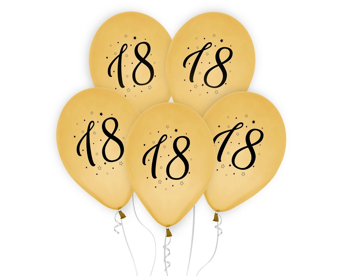Balony 18, złote, 12 cali/ 5 szt.
