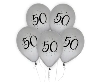 Balony 50, srebrne, 12"/ 5 szt. KK