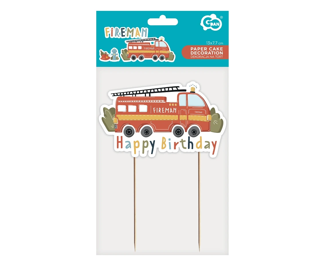 Dekoracja papierowa na tort Fireman, 13x7.7 cm