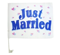 Flaga na samochód "Just Married", 40 x 30 cm