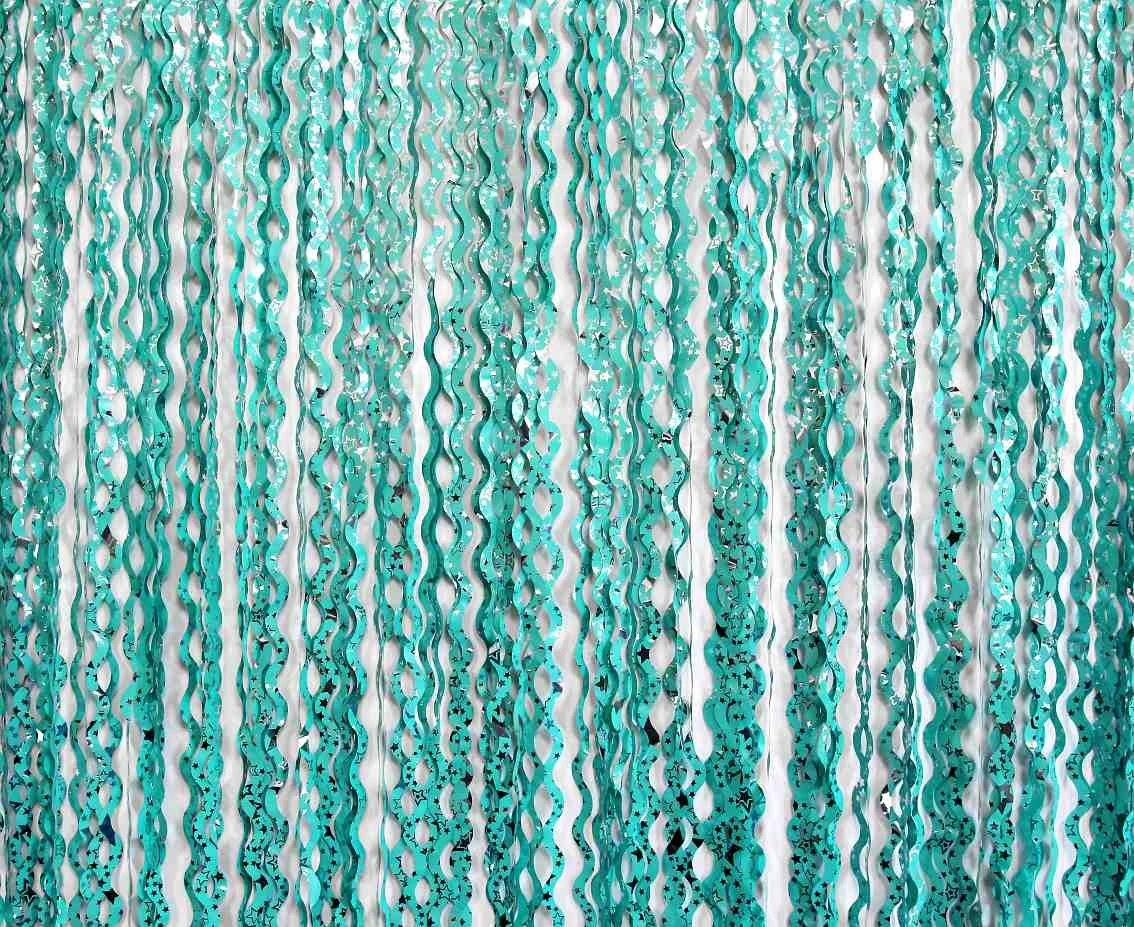 Kurtyna B&C Spirale-srebrne gwiazdki, turkusowa, 100x200 cm