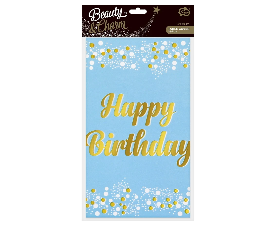 Obrus foliowy B&C Happy Birthday jasnoniebieski, 137x183 cm KK