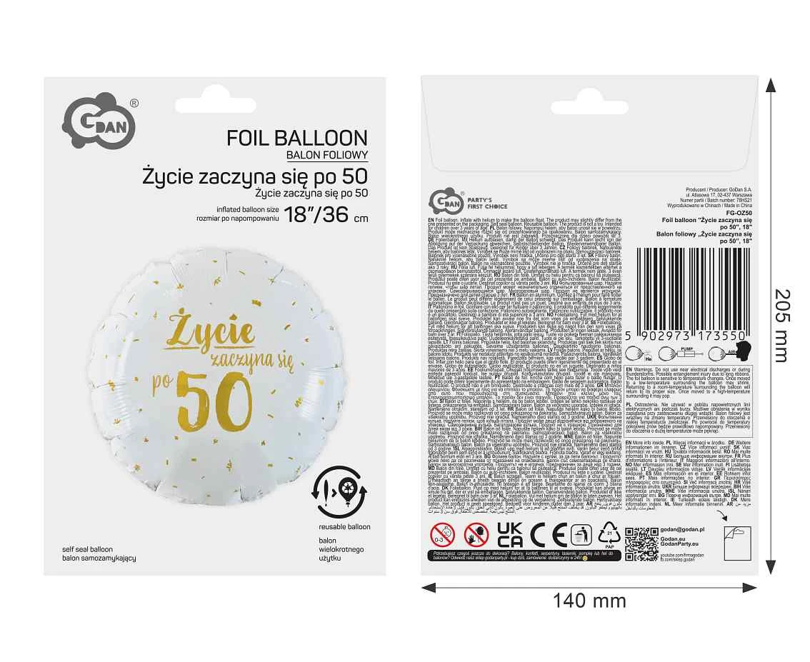 Balon foliowy Życie zaczyna się po 50, 18"
