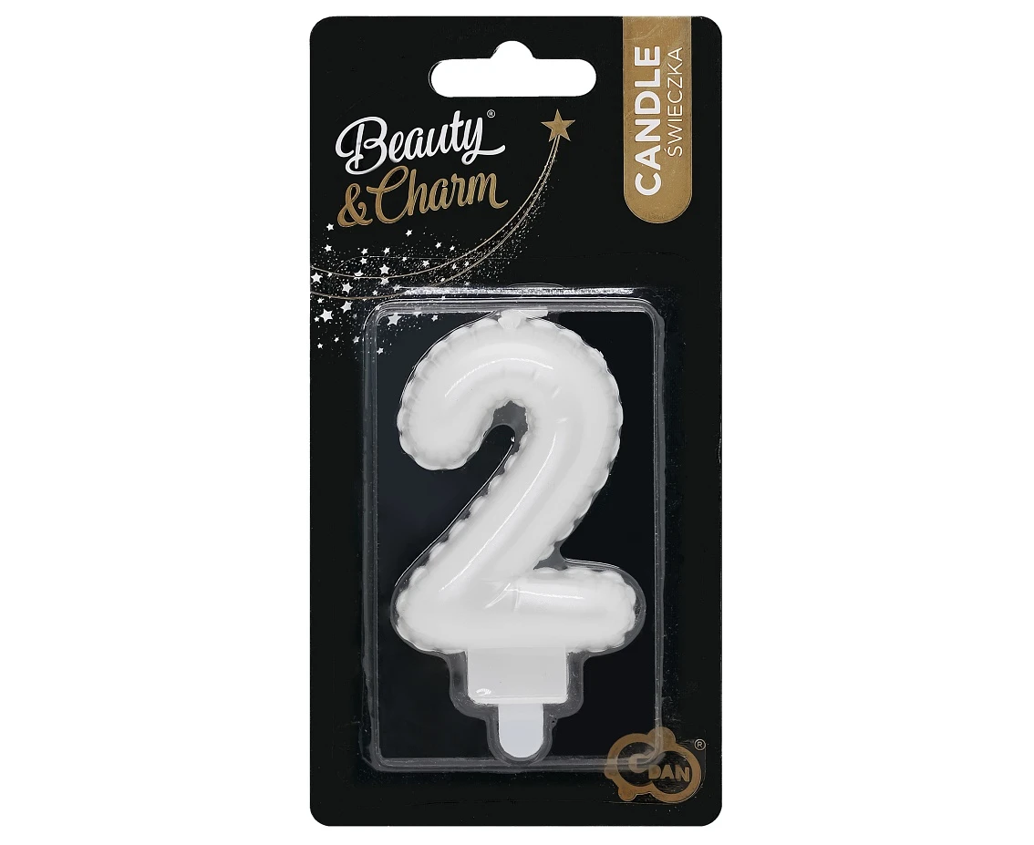 Świeczka B&C cyferka 2, perłowa biała, 7 cm KK