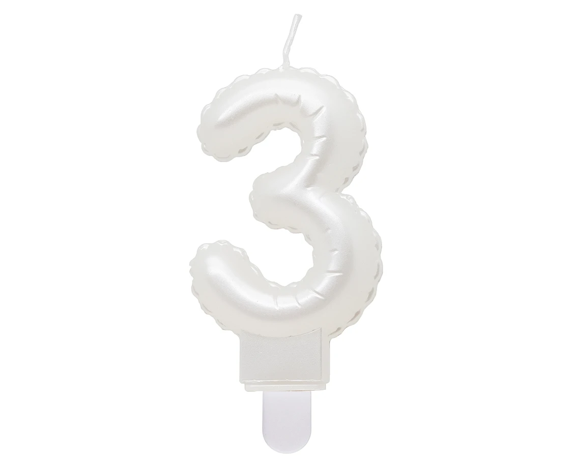 Świeczka B&C cyferka 3, perłowa biała, 7 cm KK