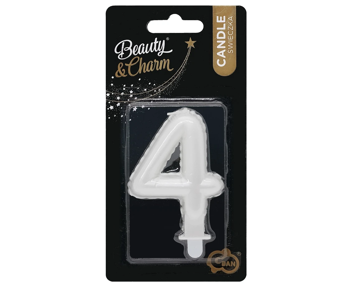 Świeczka B&C cyferka 4, perłowa biała, 7 cm KK