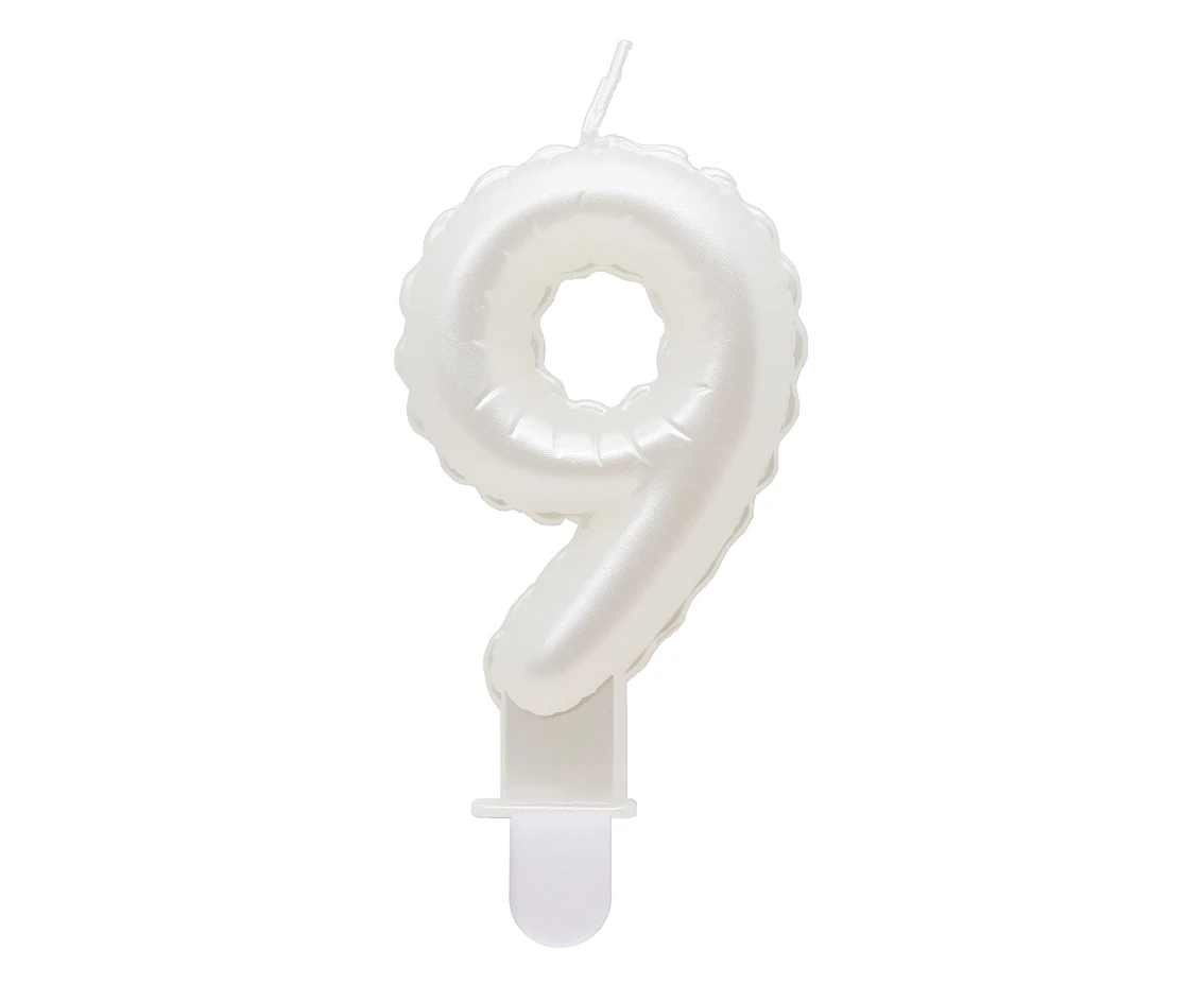 Świeczka B&C cyferka 9, perłowa biała, 7 cm KK