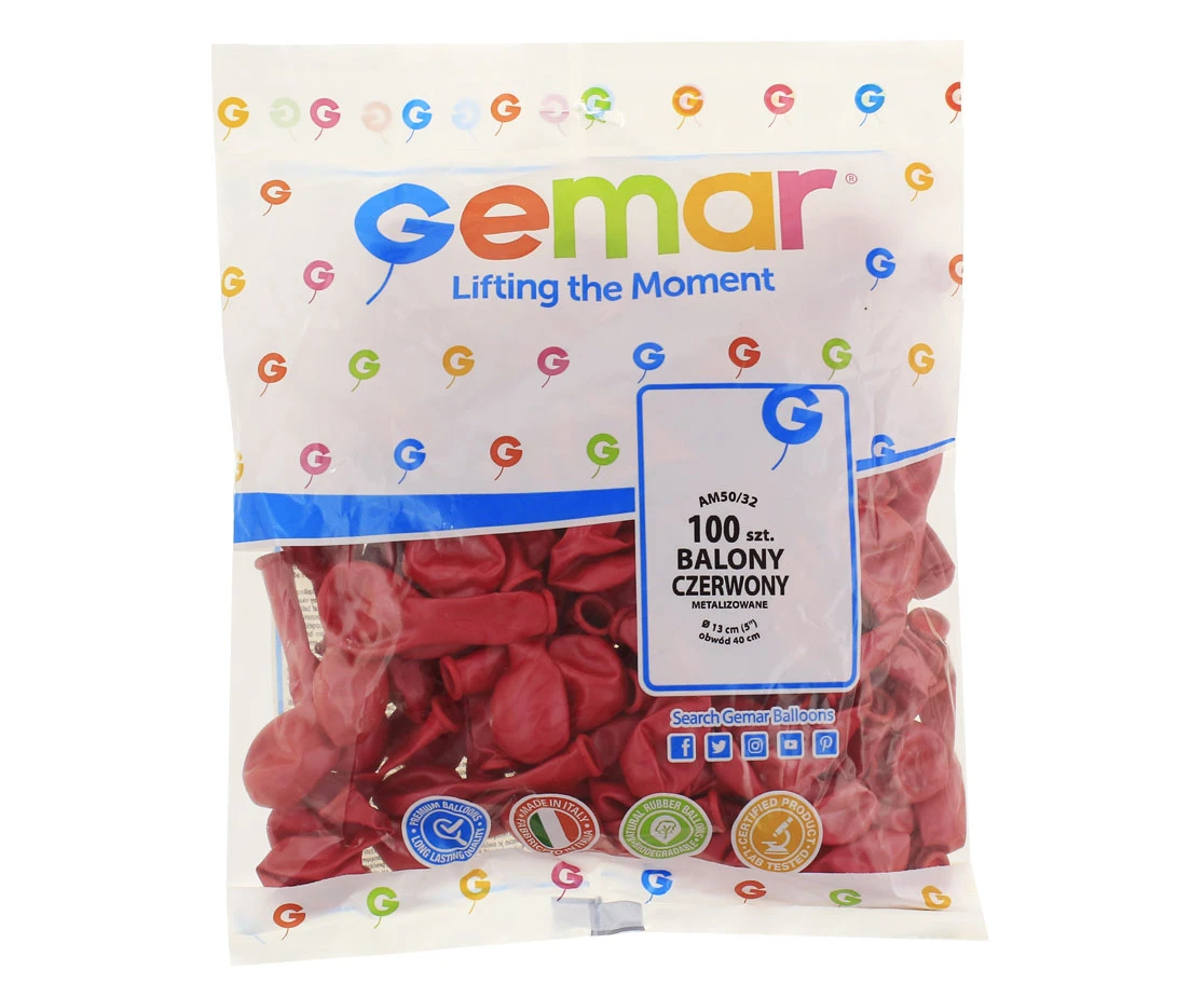 Balony Gemar 5", metalik czerwone, 100szt. KK