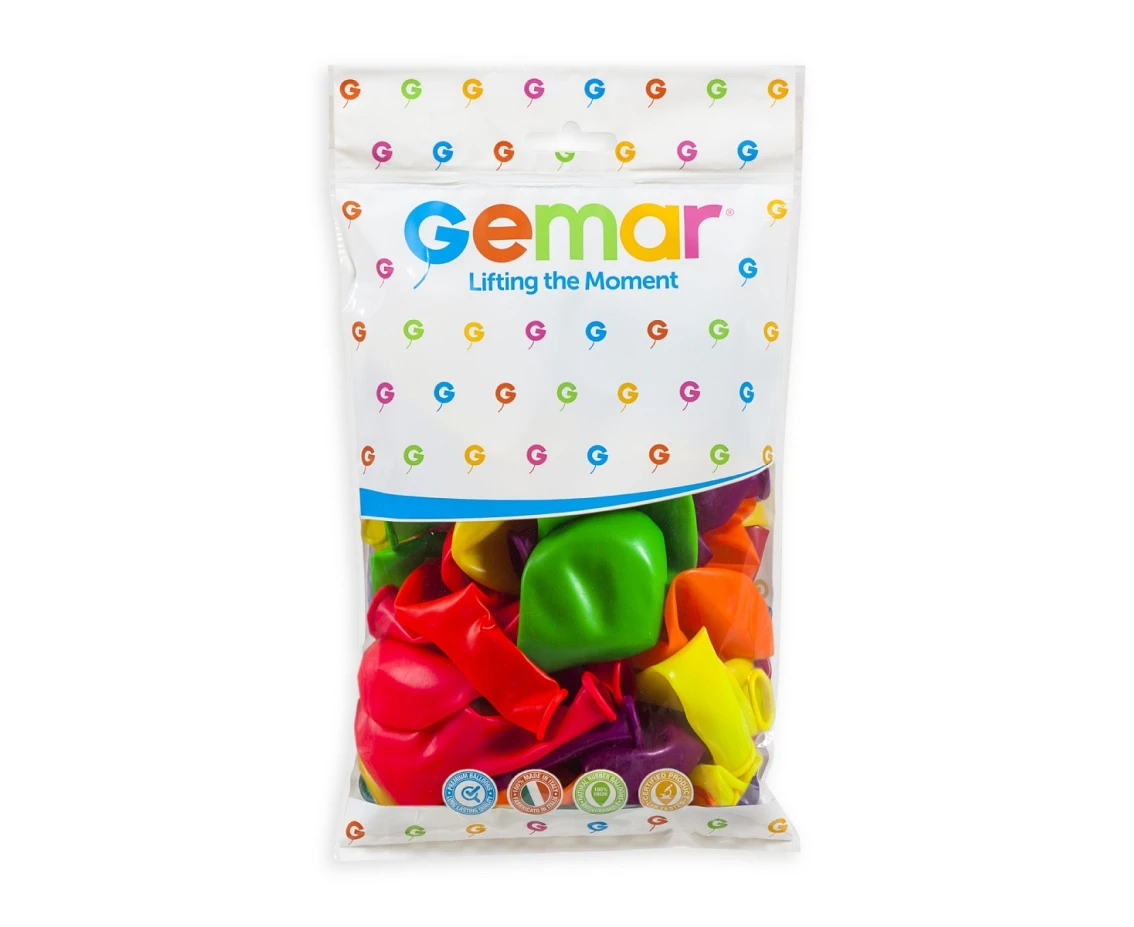 Balony Gemar, pastel fluor 10" mix, 100szt.