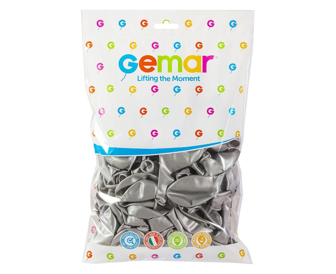 Balony Gemar 10", metalik srebrne, 100szt.
