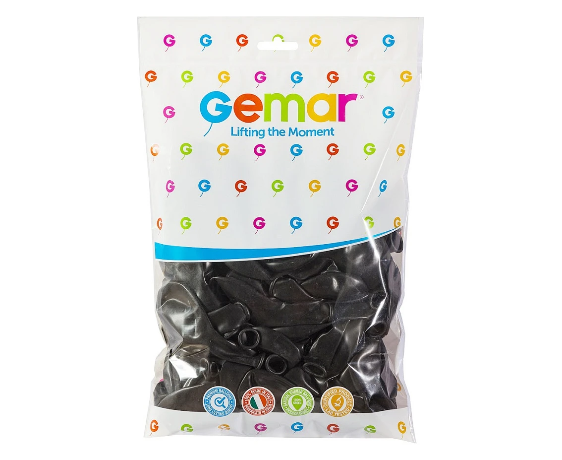 Balony Gemar 12", pastel czarne, 100szt.