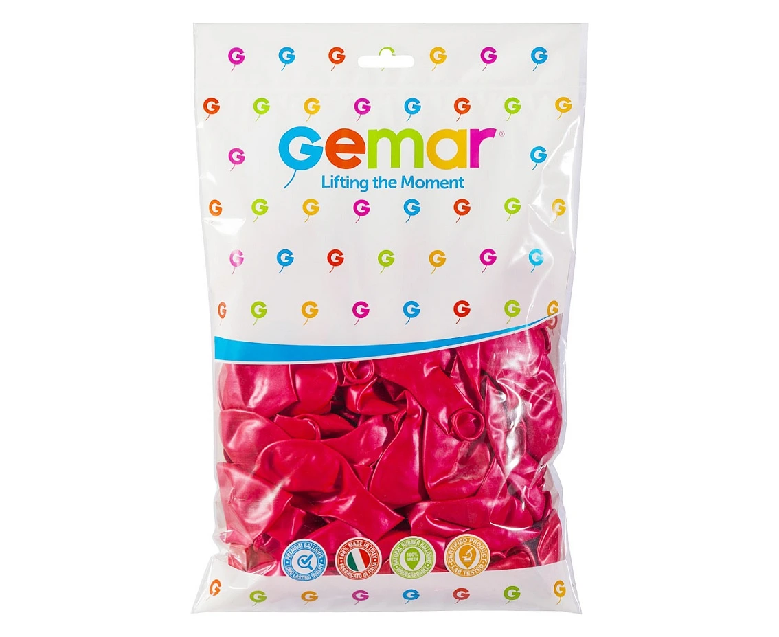 Balony Gemar 12", metalik czerwone, 100szt.