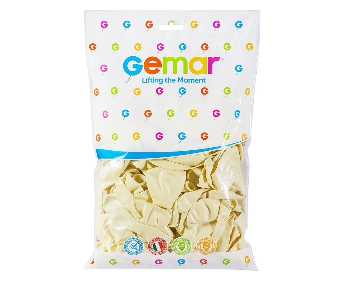 Balony Gemar 12", metalik kość słoniowa, 100szt.