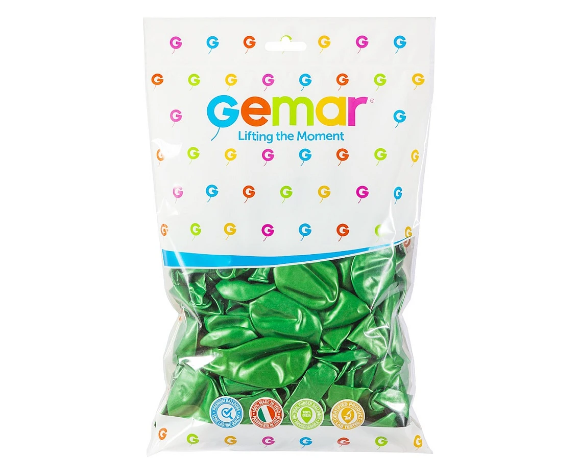 Balony Gemar 12", metalik zielone, 100szt.