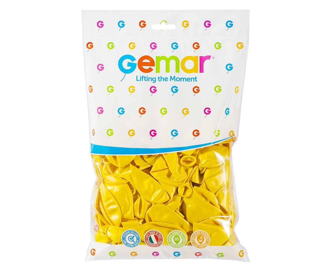 Balony Gemar 12", metalik żółte, 100szt.