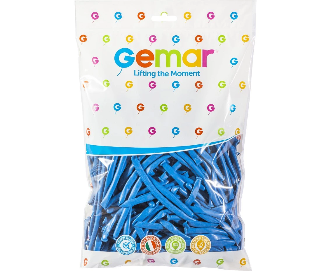 Balony Gemar, rurki włoskie niebieskie, 100szt.